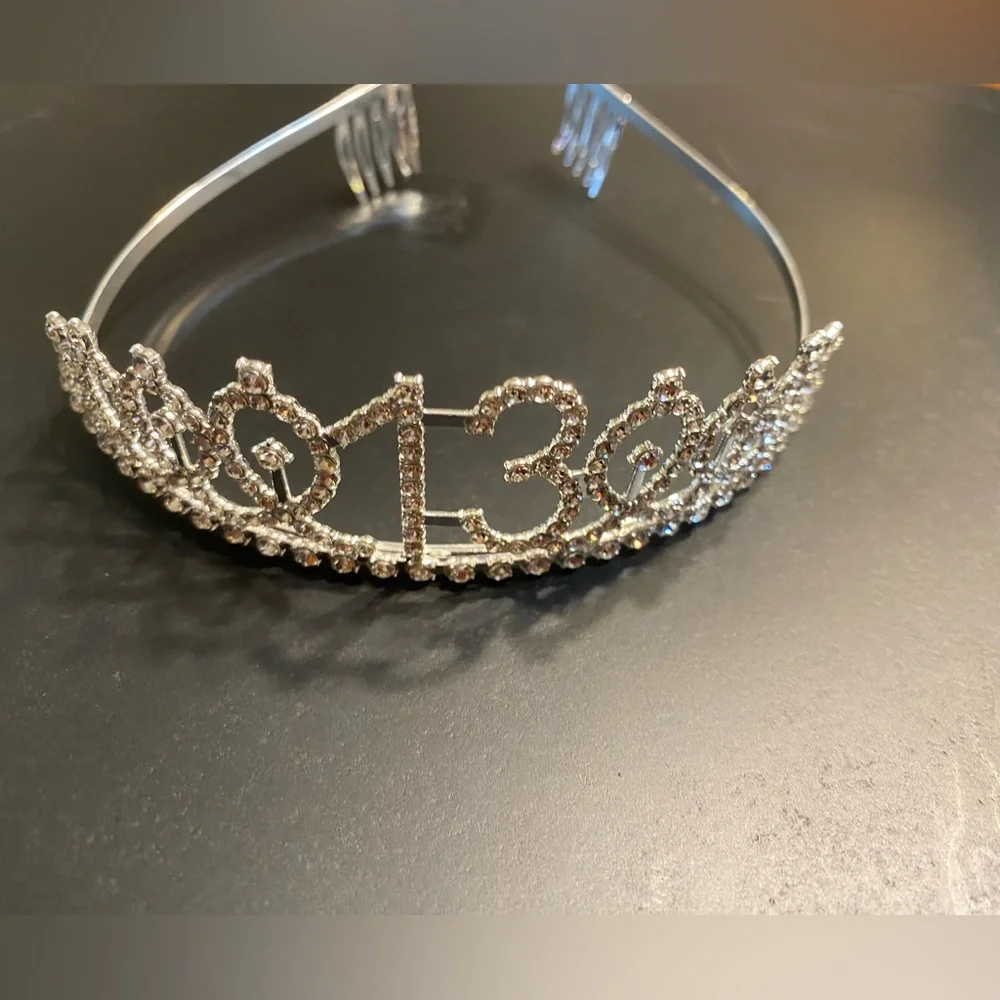 13th birthday Tiara.  Silver Crystal tiara with shiny rhinestones.
